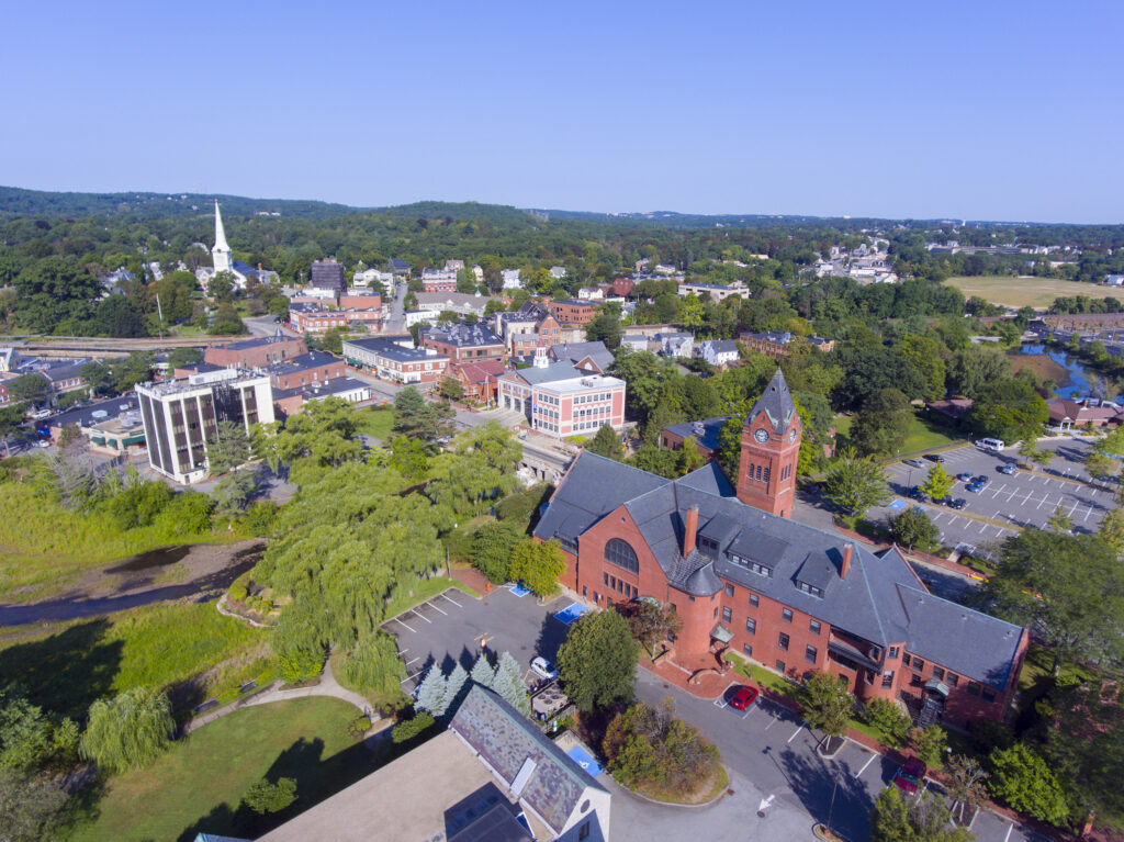 Winchester,Town,Hall,Aerial,View,At,Winchester,Center,Historic,District